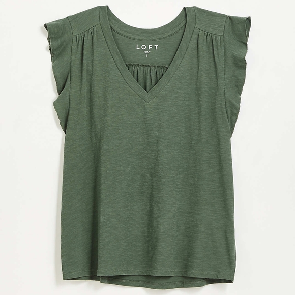 LOFT Tops - NWT Loft Green Ruffle Tee